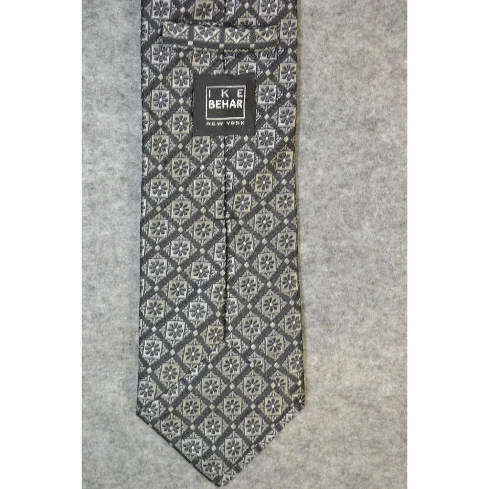 IKE Behar Necktie Men One Size Gray Floral Geometric Silk Textured Woven Tie USA